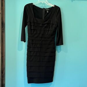 White House Black Market Black Layered Sheath Dress with Three-Quarter Sleeves